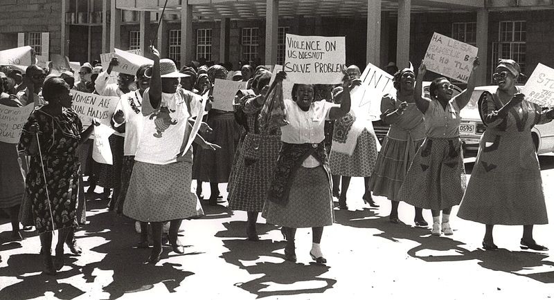 Lesotho women protesting violence against women at a National Women's Day protest